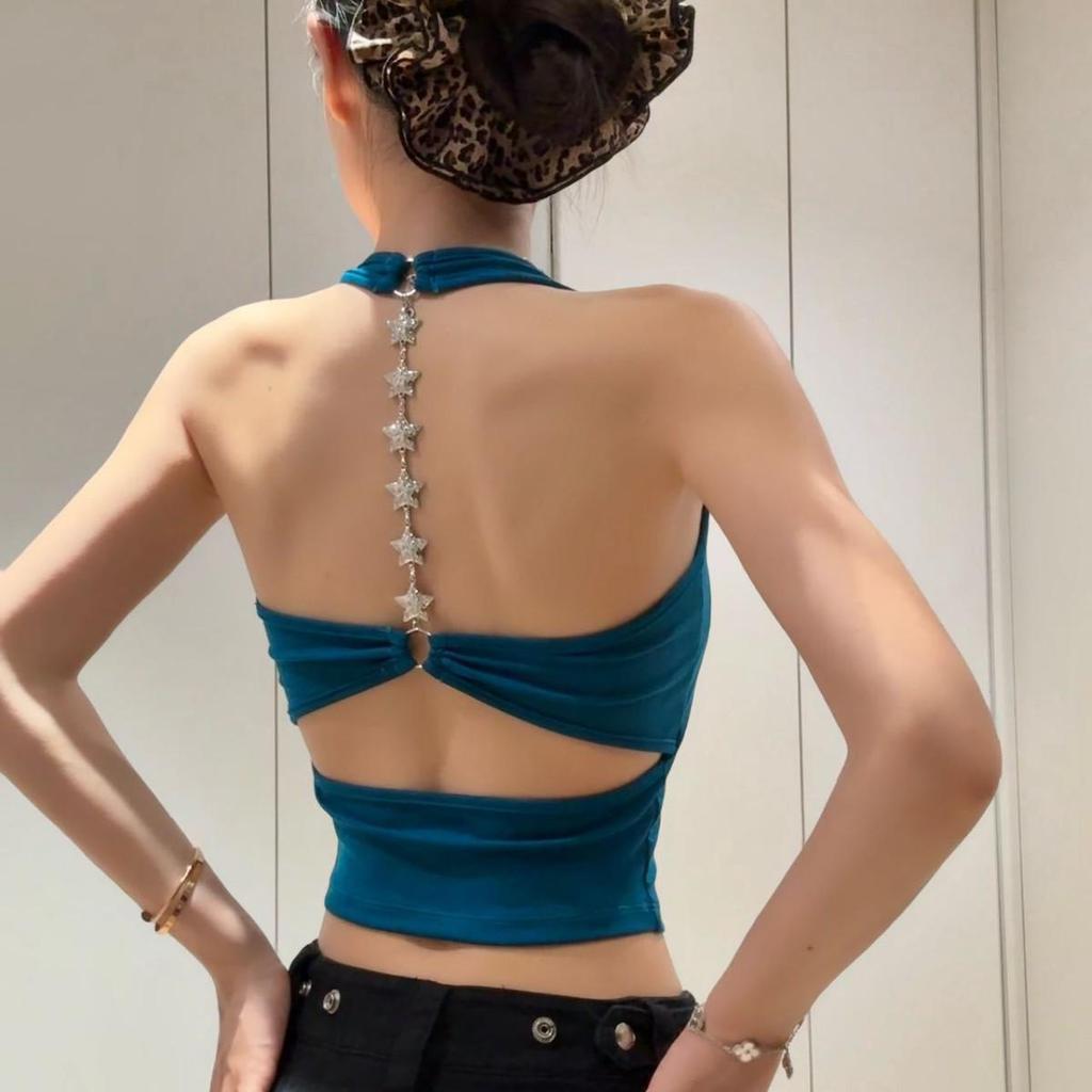Spicy Girl Star Chain Halter Backless Camisole with Chest Pads & Cutout Design