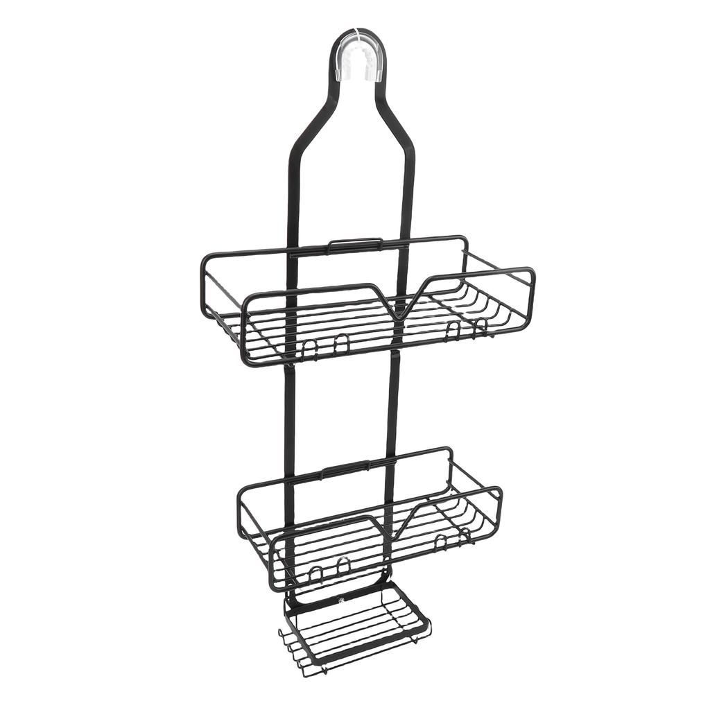 Hanging Shower Organizer Frosted Black Minimalist Modern Multi Layer High Carbon Steel Over Head Shower Caddy for