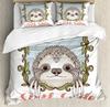 Floral Sloth Cartoon Cute Sloth Duvet Cover Flowers Sloth Animal Cover Kids Boys Girls Gifts Bedding Sets for Bedroom Decortion