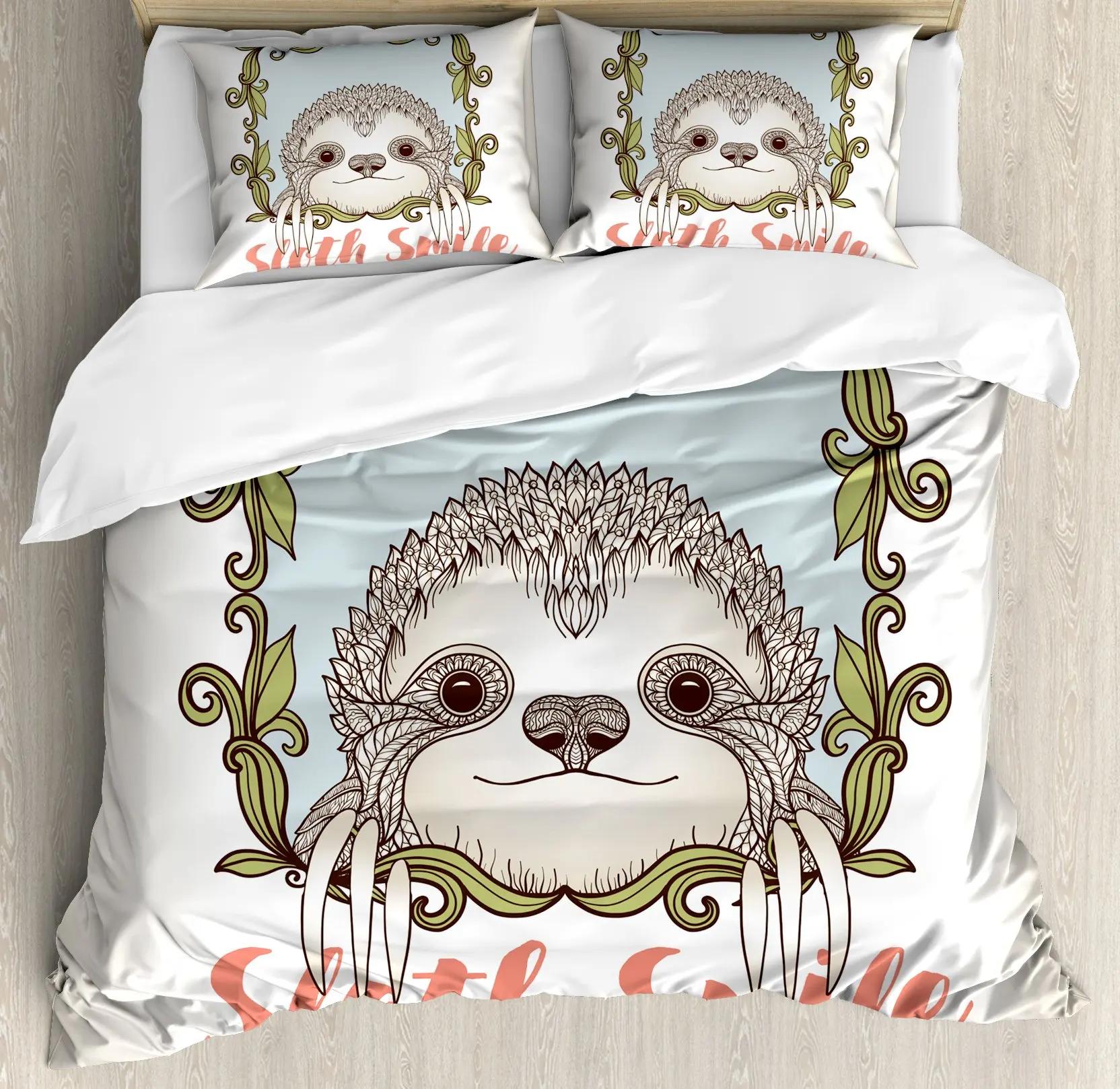 

Floral Sloth Cartoon Cute Sloth Duvet Cover Flowers Sloth Animal Cover Kids Boys Girls Gifts Bedding Sets For Bedroom Decortion EU Single(135*200cm)3pcs