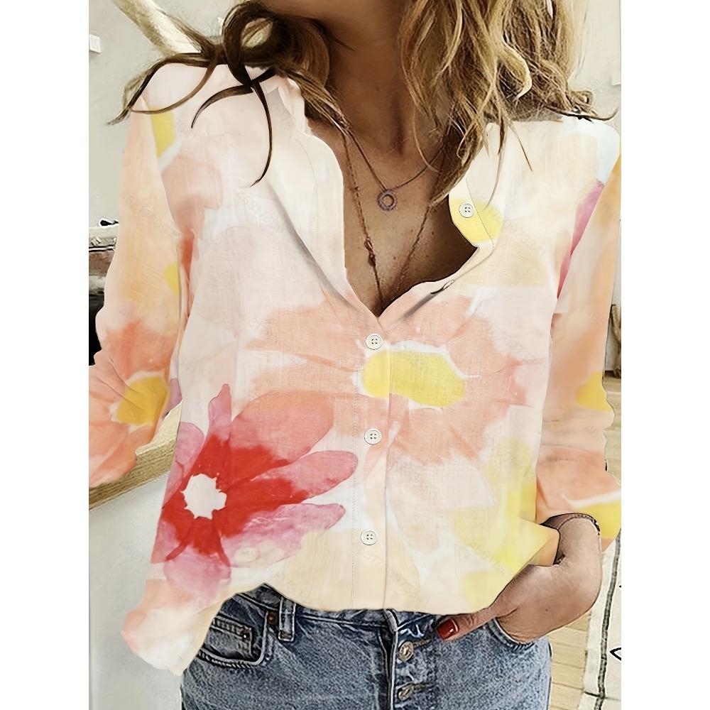 Fashion Block Splicing 3D Print Women's Long Sleeve Shirts Gradient Color Loose Blouse Tops Casual Fashion Women's Clothing