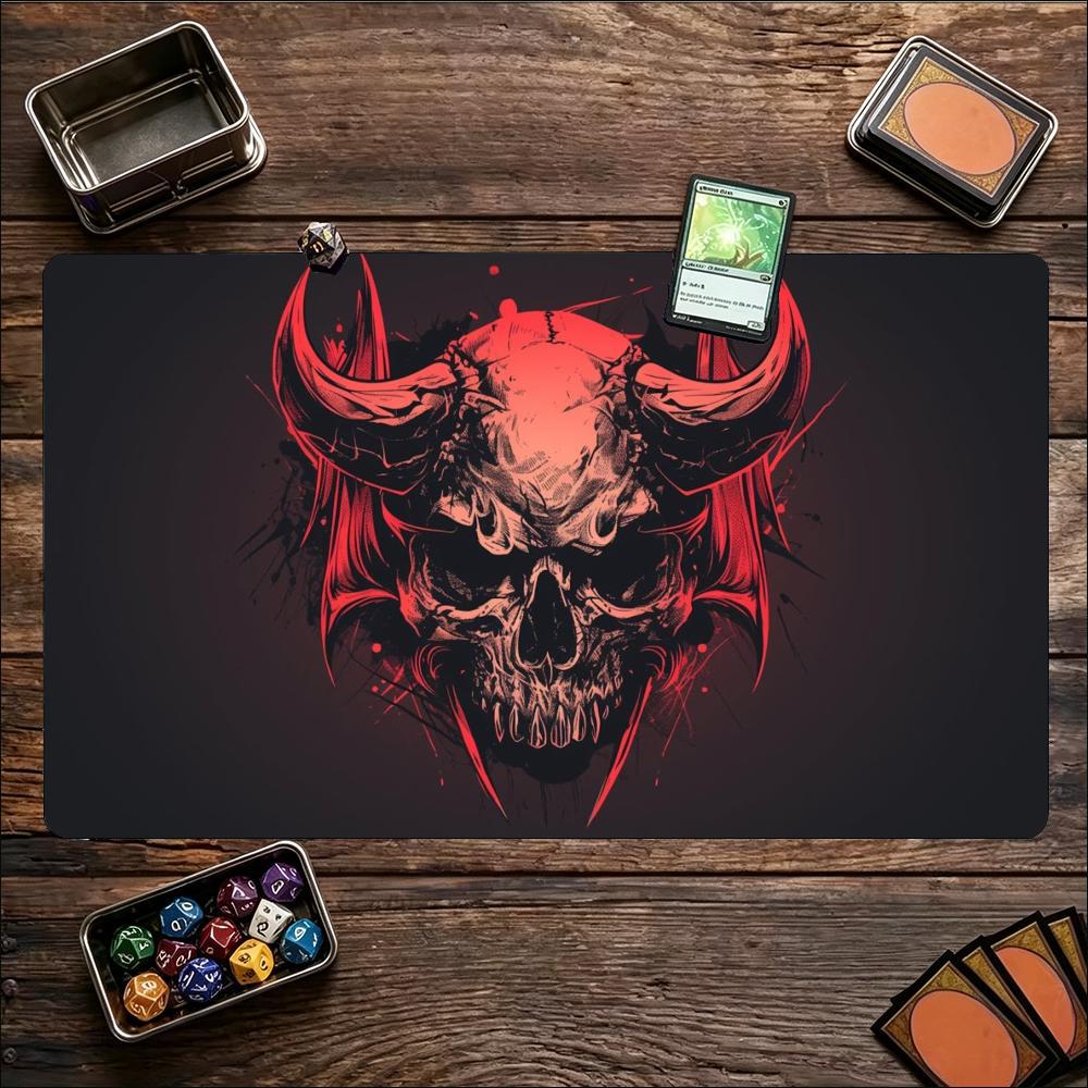 Large Game Mat NonSlip Rubber Table Pad Red Dark Skull Demon Sinister Gothic Horror Art For Tabletop Card And Strategy Game