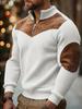 Men's Retro Stand-Up Collar Ribbed Pullover - Half-Zip, Warm Patchwork for Autumn/Winter Christmas Gift