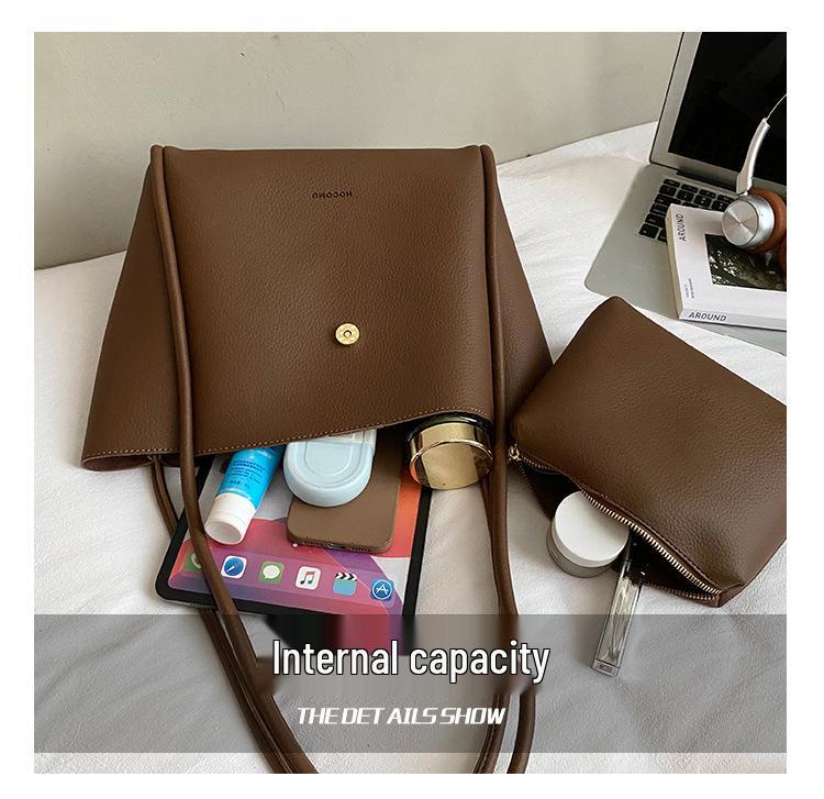 Women's Large Capacity Retro Commuter Tote Bag, Winter 2025, Soft Leather, High-end Shoulder Bag