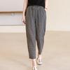 Lässige Hose mit hoher Taille für Damen in Übergröße, Vintage, gestreift, elastischer Bund, karierte Sommerhose
