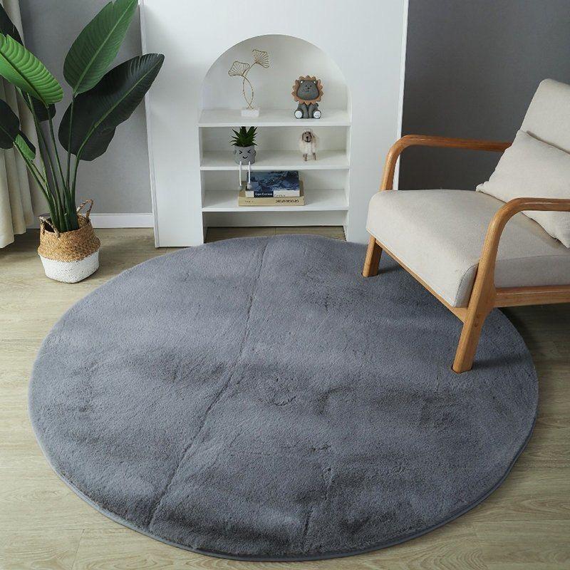 Soft Round Carpet Rabbit Faux Fur Plush Bedroom Rug White Plush Shaggy Foot Mat Children's Play Floor Carpets for Living Room