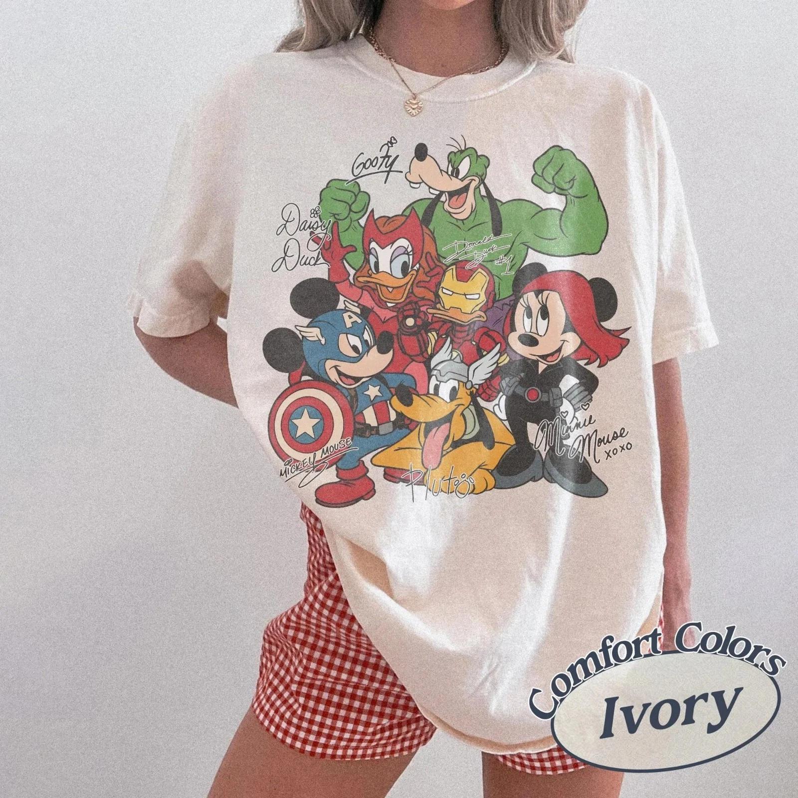 

Retro Mickey Friends Marvel Signatures T-Shirt Disney Avengers 2026 Trip Gift Tee S