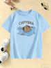 Cute Swimming Capybara CAPYBRA Letter Print Pink T Shirt Cartoon Animal Short Sleeve Casual Summer Top For Kids Girls