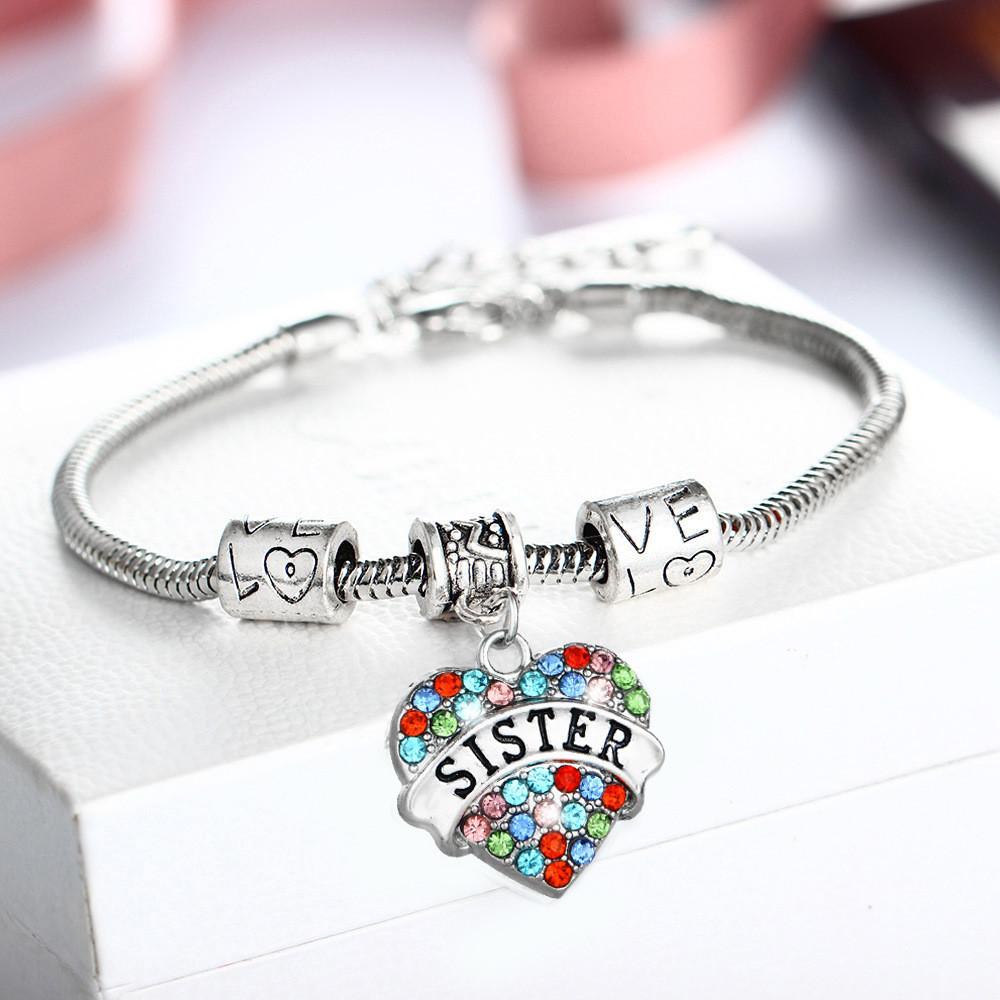 Exquisite Family Members Inlaid Colorful Rhinestone Love Heart Bracelet Gift For Loved Ones
