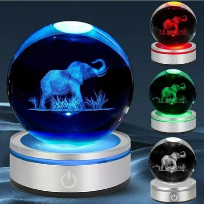 3D Elefantenfigur Kristallkugel mit bunter Lichtbasis Lichter für Schlafzimmer Ästhetische Neuheit Ringlicht Stimmungslicht Kugel Lampe Geburtstagsgeschenk