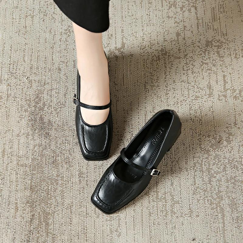 Fashion 2025 Shoes for Women Mary Janes Women's High Heels Retro Dress Pumps Women Square Toe Chunky Heels Buckle Strap Shoes Ladies