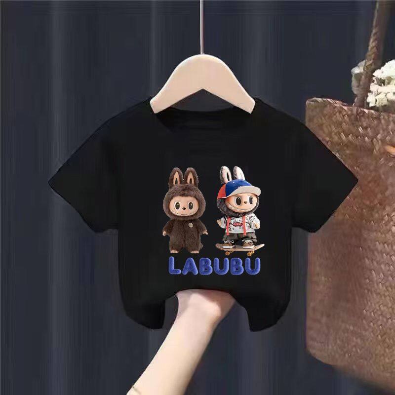 LABUBU Summer Fashion Cartoon Girl Short Sleeve Casual T-shirt Short Sleeve Outdoor Sports Children's Clothing