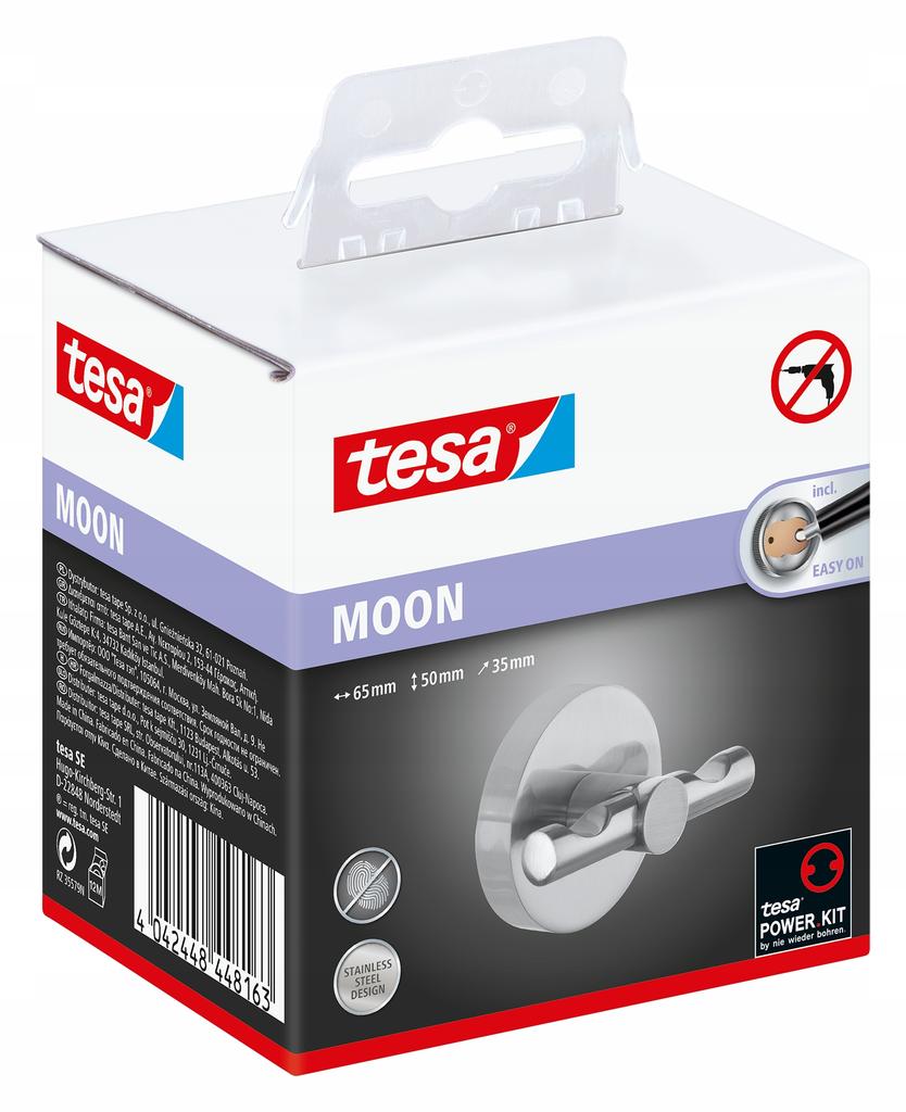 Tesa Moon Uchwyt Wieszak Na Szlafrok Ręcznik Bez Wiercenia Metalowy Srebrny