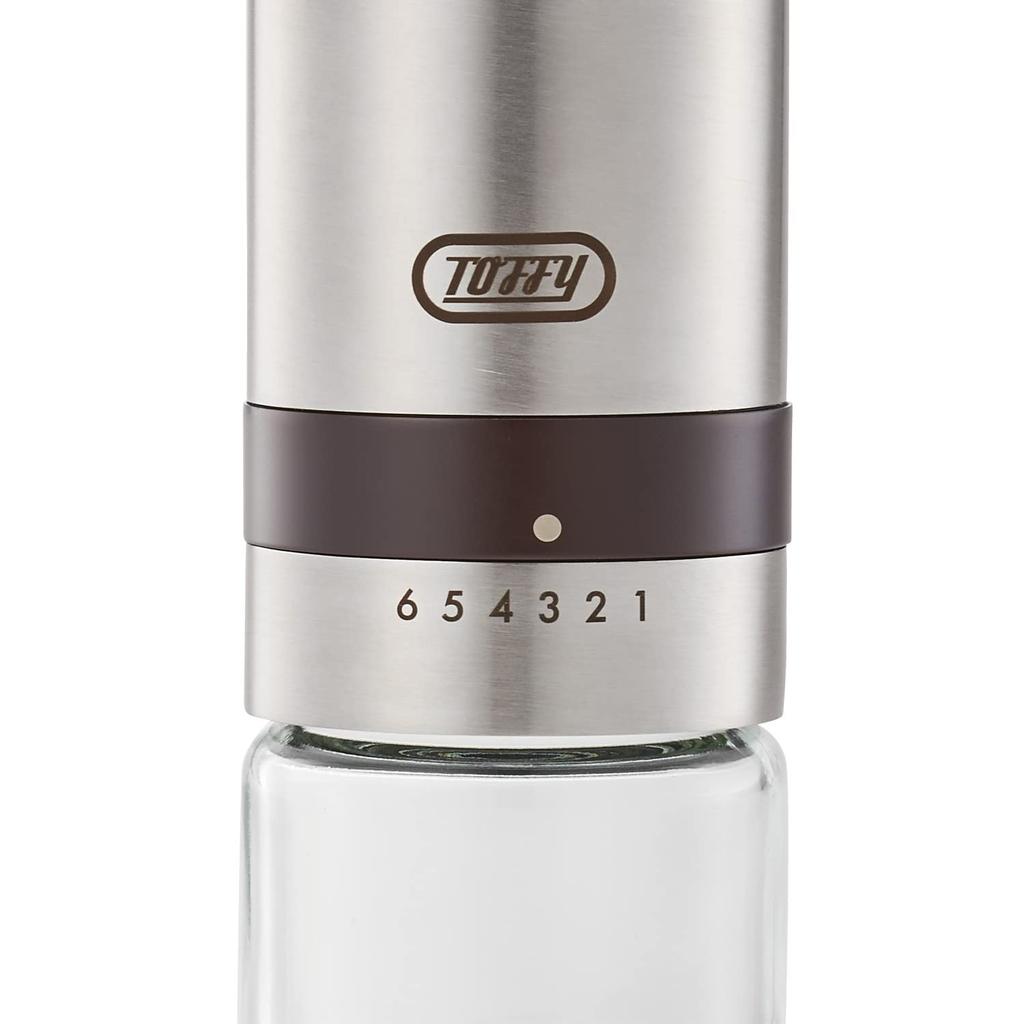 Toffy K-KU10 Hand Ceramic Coffee Mill, Stainless Steel, Compact, 6 Grinding Levels, Ceramic Mill, Outdoor, Stylish, K-KU10-SV
