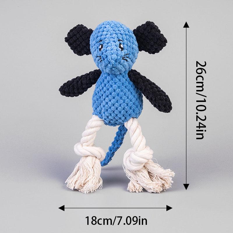 Plush Squeaky Mouse Dog Toy with Cotton Rope Knot - Interactive Self-Play Boredom Relief Pet Chew Toy