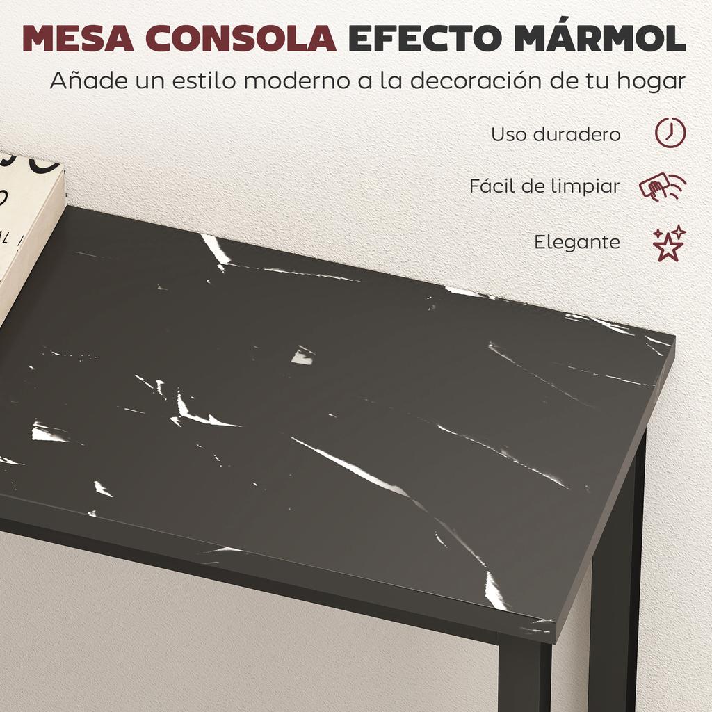 Schmale Eingangskonsole mit Marmor-Effekt-Oberfläche und Metallrahmen 100x20x66 cm Schwarz