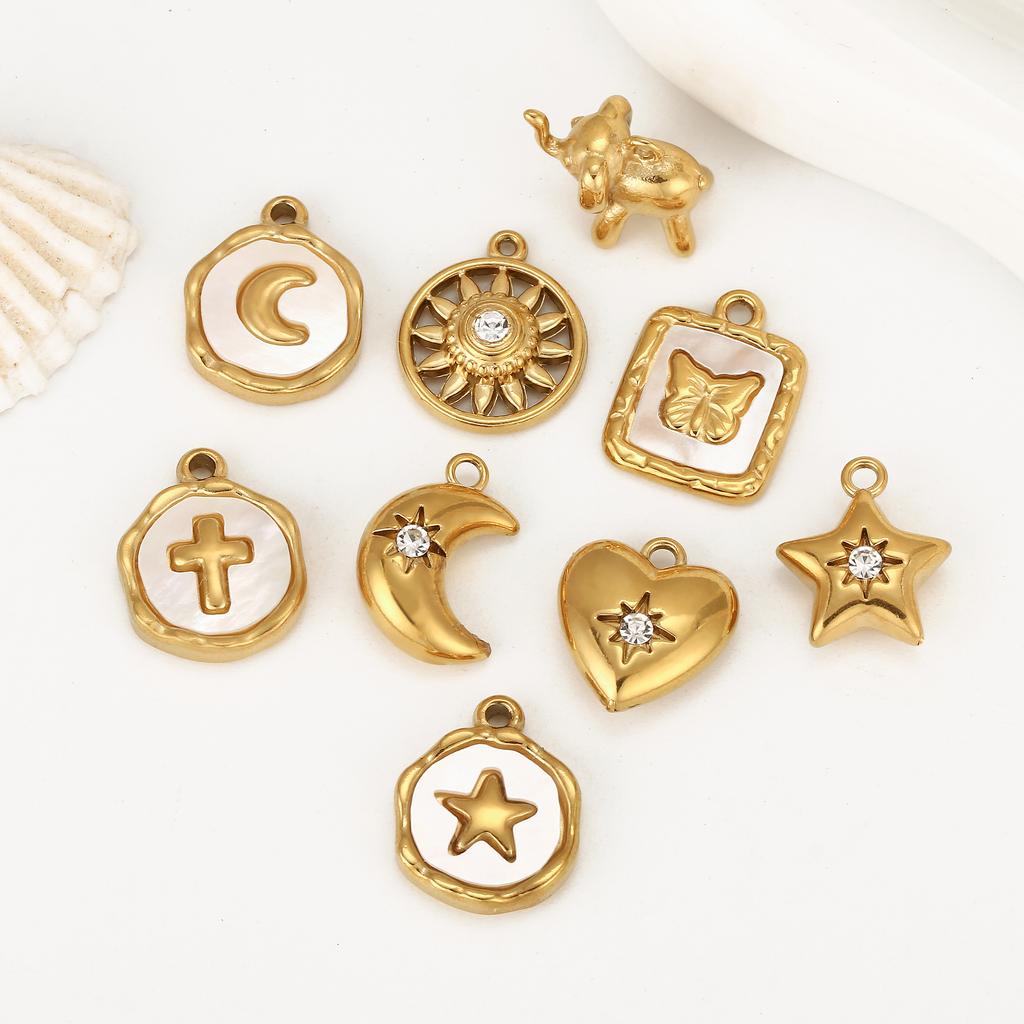 3Pcs Stainless Steel Star/Moon/Sun Charms Rhinestone/Natural Shell Pendant Handmade Necklace Earring DIY Jewelry Making Supplies