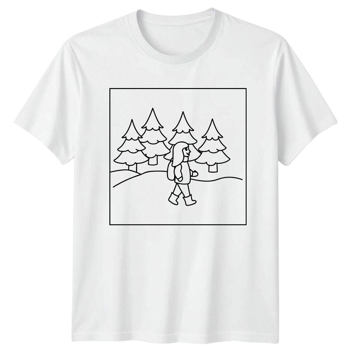 Woman Walking Forest Winter Scene Mens T-Shirt Ladies Graphic Tee Unisex XXXXL