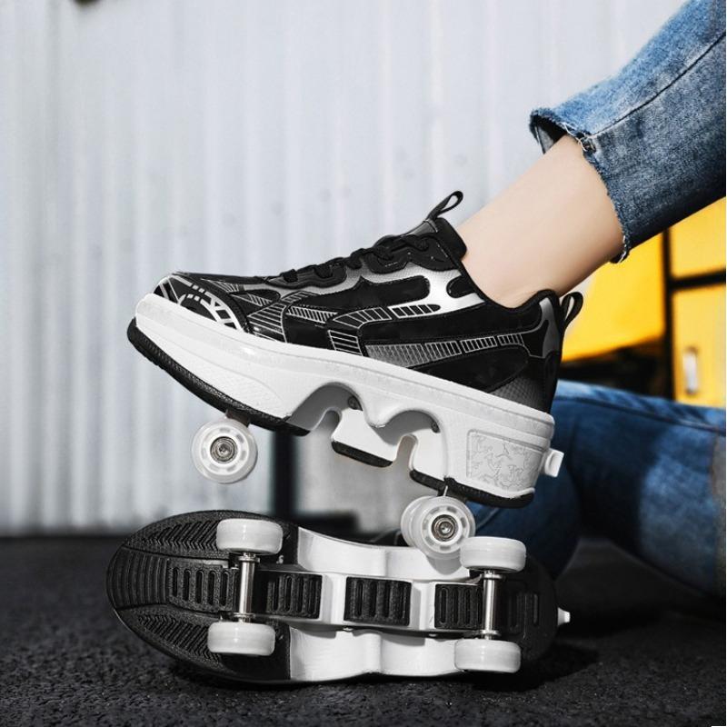 Automatic Retractable 4-Wheel Roller Skates Women's High Sneakers Shoes With Wheels Girls' Dual-Purpose Skating Sports Shoes