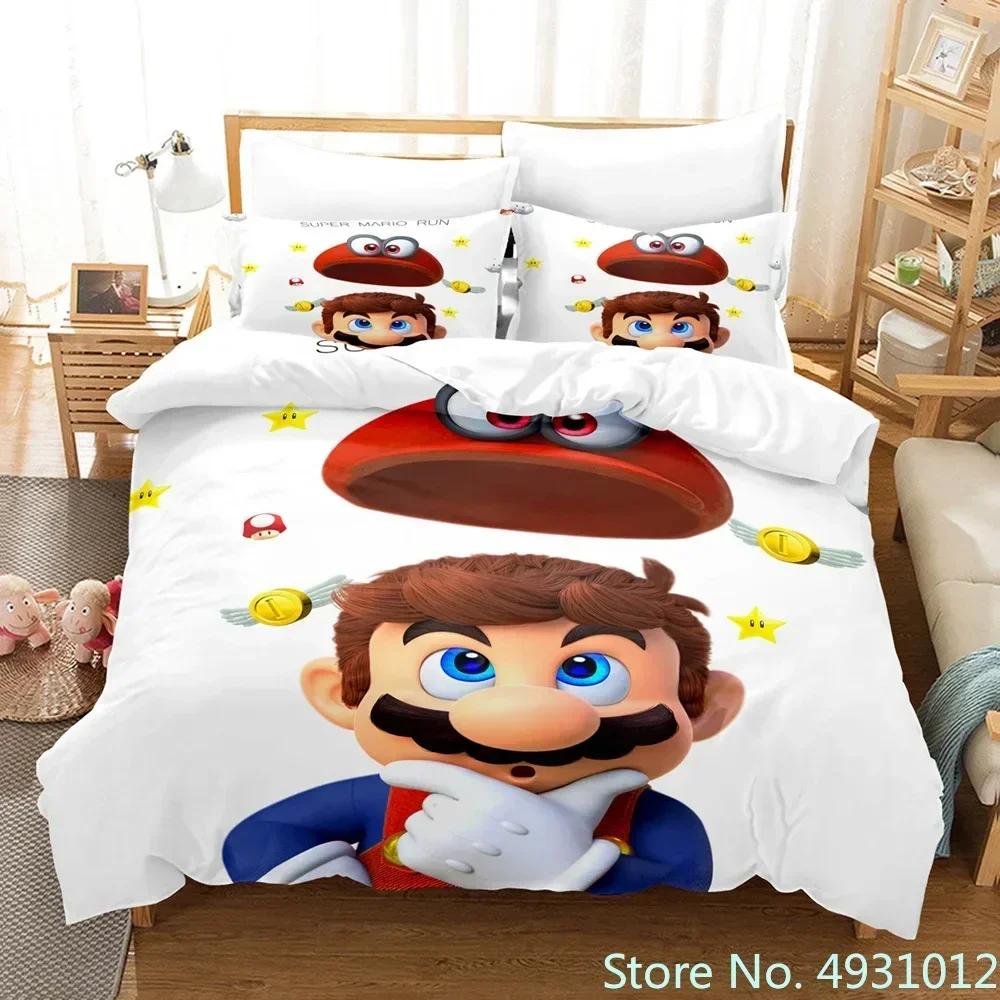 Anime Super Mario Bedding Set Quilt Cartoon Duvet Cover Comforter Pillowcase Bedclothes Children Kids Boy Bed Bedroom Set