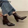 Street Style Pointed Toe Thick Heel Women Ankle Boots Design Elastic Slim Short Booties Autumn Winter Ladies Shoes