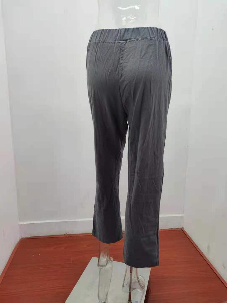 2024 Damen Sommer Baumwolle Leinen Weitbein Hose mit Gummizug