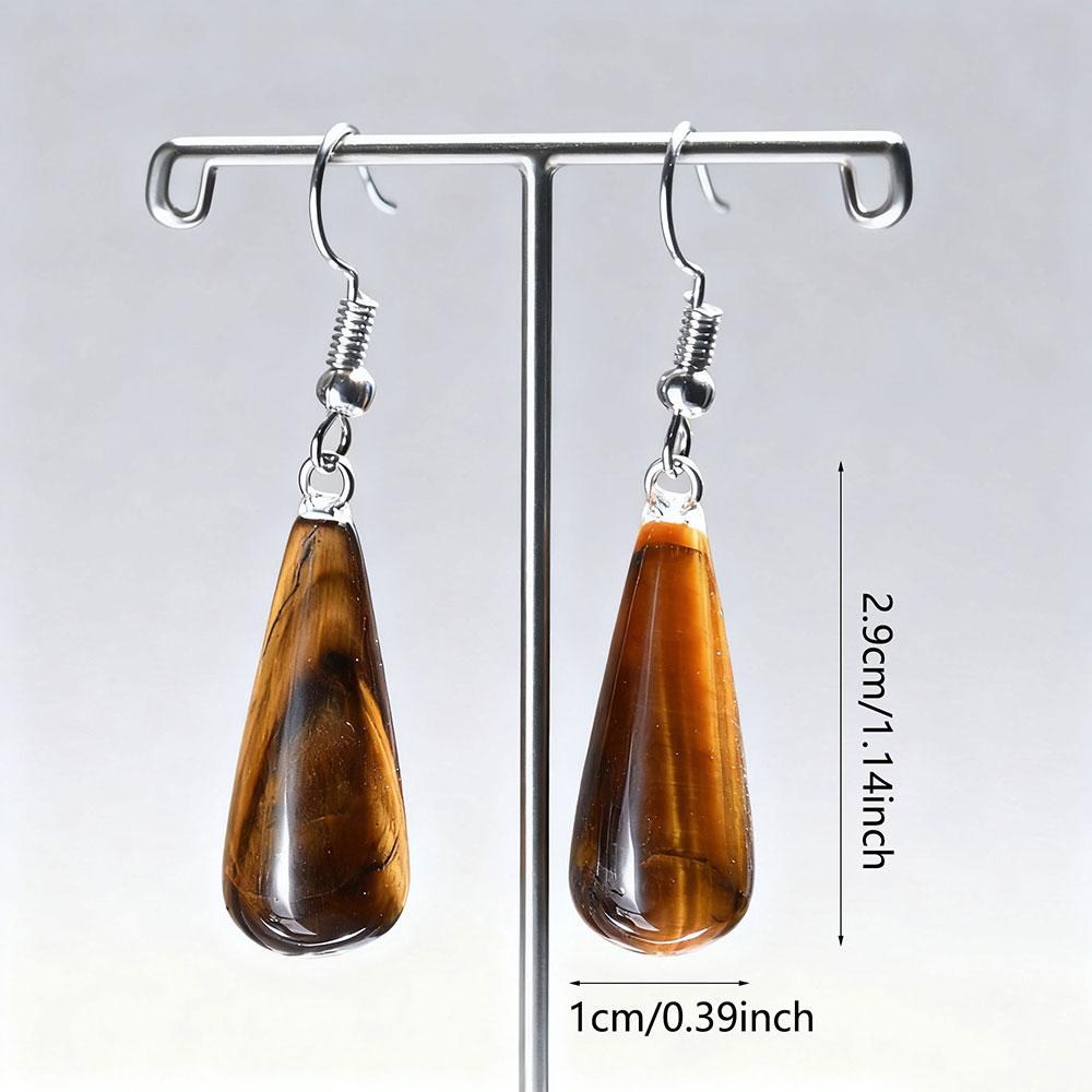 1pc Natural Stone Amethyst Green Aventurine Rose Quartz Tiger Eye Stone Pendant Earrings Bohemian Women's DIY Jewelry
