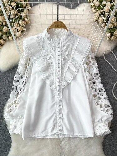 Γυναικεία γυναικεία μπλούζα σε στυλ vintage δικαστήριο με μακρυά μανίκια με φαναράκια πουκάμισα γυναικεία μπλούζα