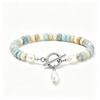 Handmade Color-Block Blue-Green Turquoise Beaded Necklace: French-Inspired High-End Clavicle Chain