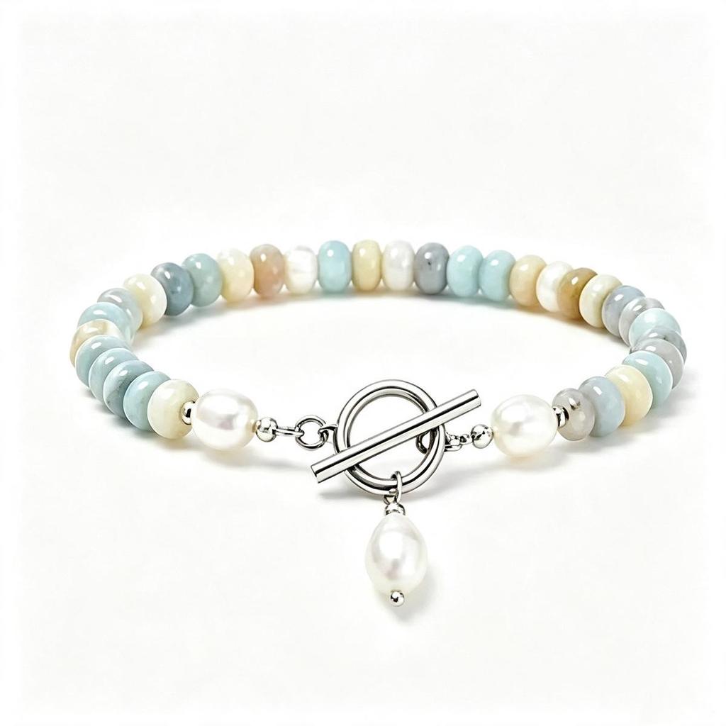 Handmade Color-Block Blue-Green Turquoise Beaded Necklace: French-Inspired High-End Clavicle Chain