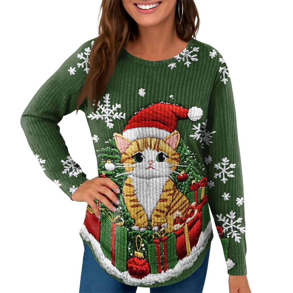 Dámská móda Dlouhý rukáv Vánoční Volný Dlouhý rukáv Kulatý výstřih Ležérní Top