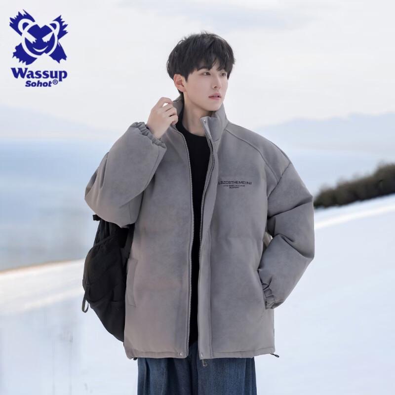 Wassup Sohot Men s Matte PU Leather Stand Collar Padded Jacket XL