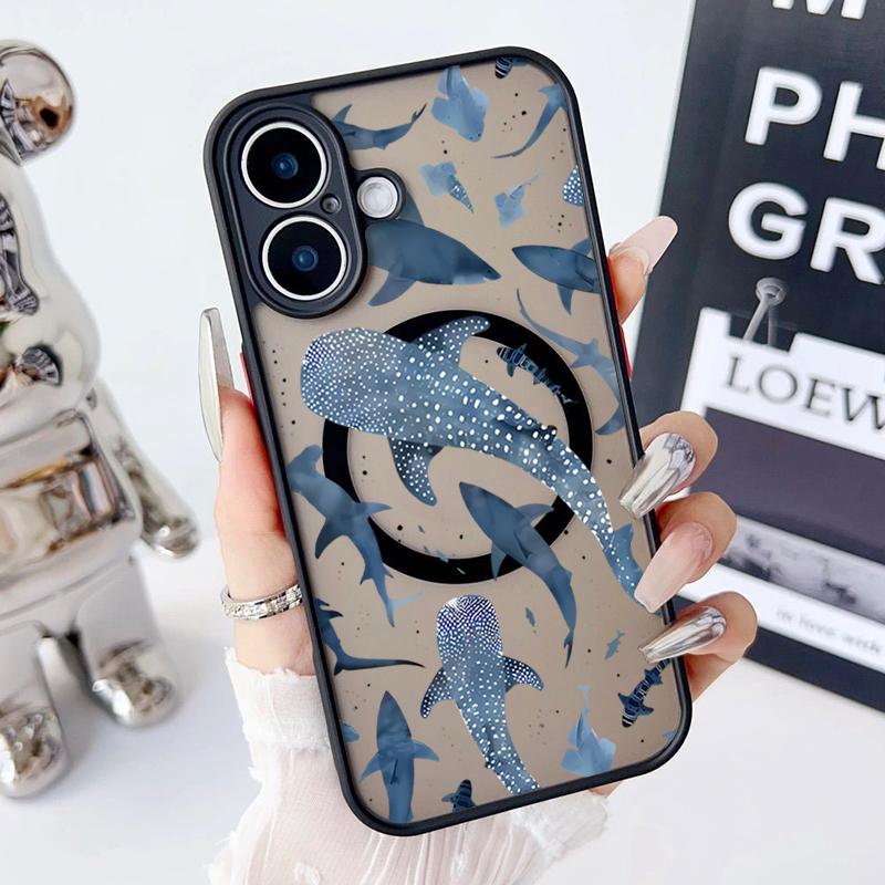

Magnetic Acrylic Phone Case For iPhone 16e 15 14 Pro Max 13 12 Pro 11 16 15 14 Plus Cartoon Turtle Shark Magsafe Soft Edge Cover iPhone 15