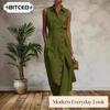 Women's Fashion Summer Spring Solid Color Print Sleeveless POLO Neck Casual Dresses