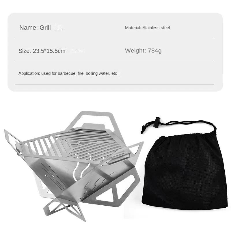 Multifunction Charcoal BBQ Grill Folding Furnace Barbecue Stainless Steel Barbecue Kitchen Utensils Mesh Wood Stove Outdoor Bar