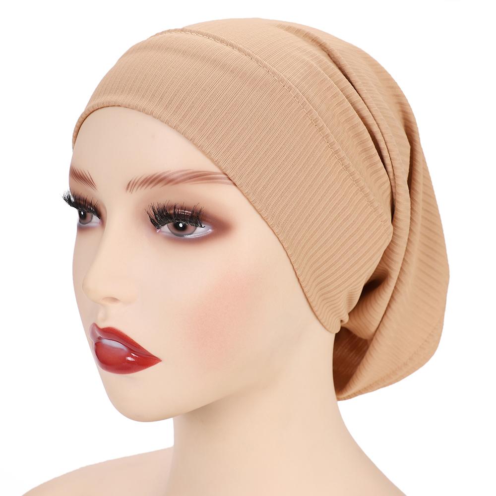 Muslim Ribbed Inner Hijab Caps Islamic Tube Underscarf Bonnet Stretch Headband Turban Musulman Femme Head Wraps