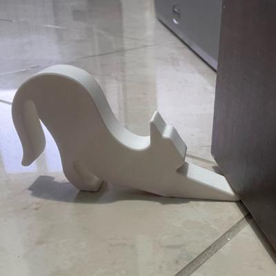 Tope de Puerta Cuña Gato Estirado Antideslizante A Prueba de Viento Sin Perforación Anticolisión Alfombra Baldosa Hormigón Suelo de Madera Gatito Decorativo Blanco Negro