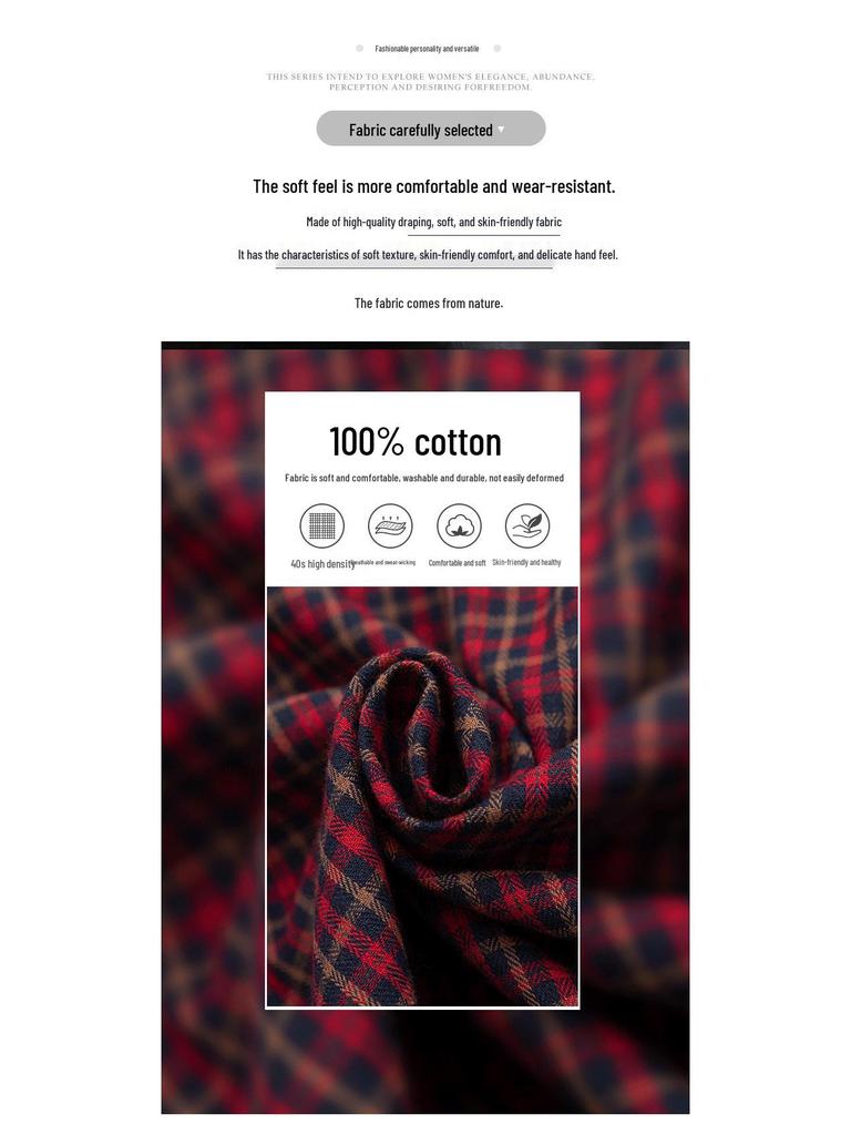 2025 New Autumn Plaid Cotton Shirt for Middle-Aged & Elderly Women - Plus Size, Turn-Down Collar, Cotton Linen