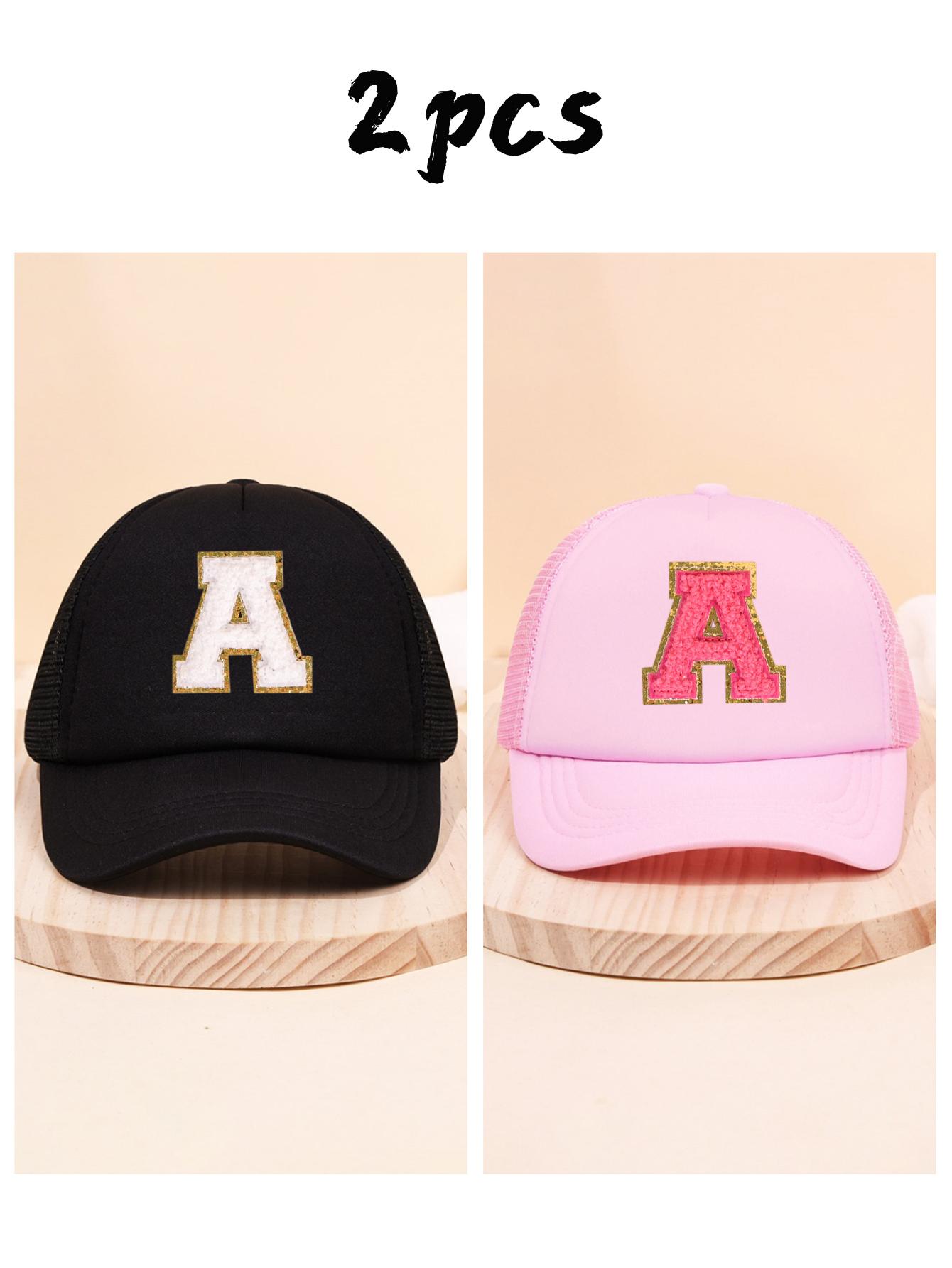 

2pcs children s 26 letter cloth baseball cap, spring and summer for boys and girls, mesh breathable truck driver hat, sun hat One Size