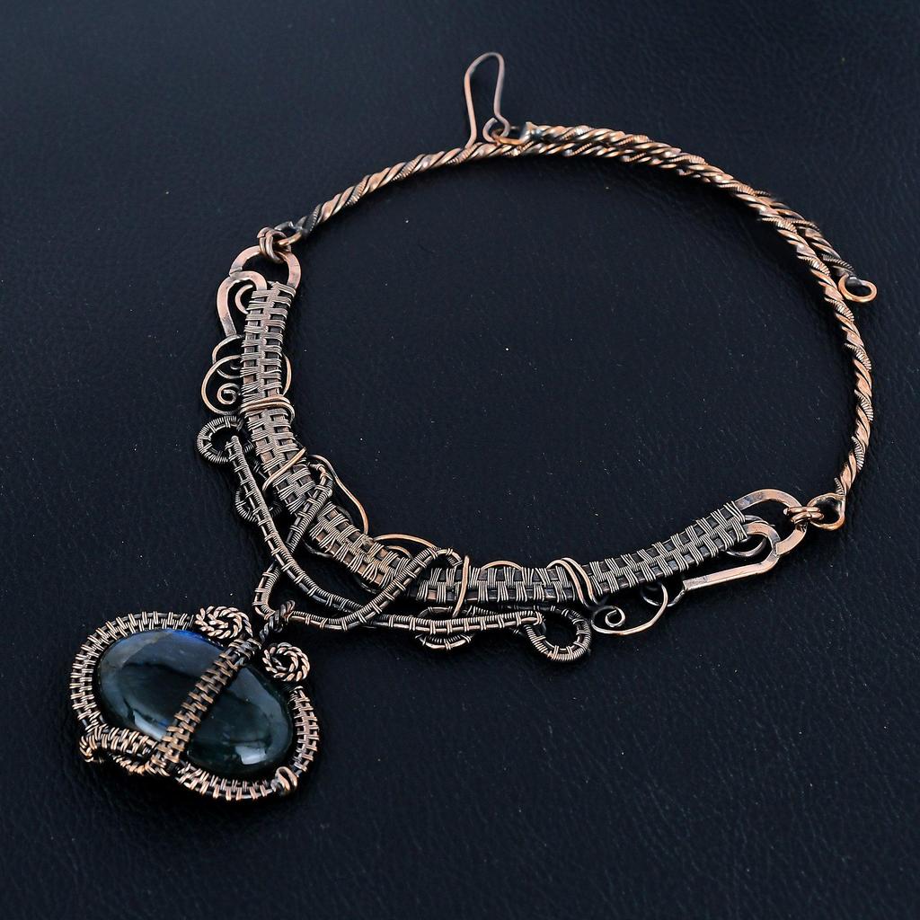 Labradorite Necklace Gemstone Jewelry, 999 Copper Wire Wrapped Necklace, Adjustable Handmade Chain Necklace Gift For Wife Jewelry