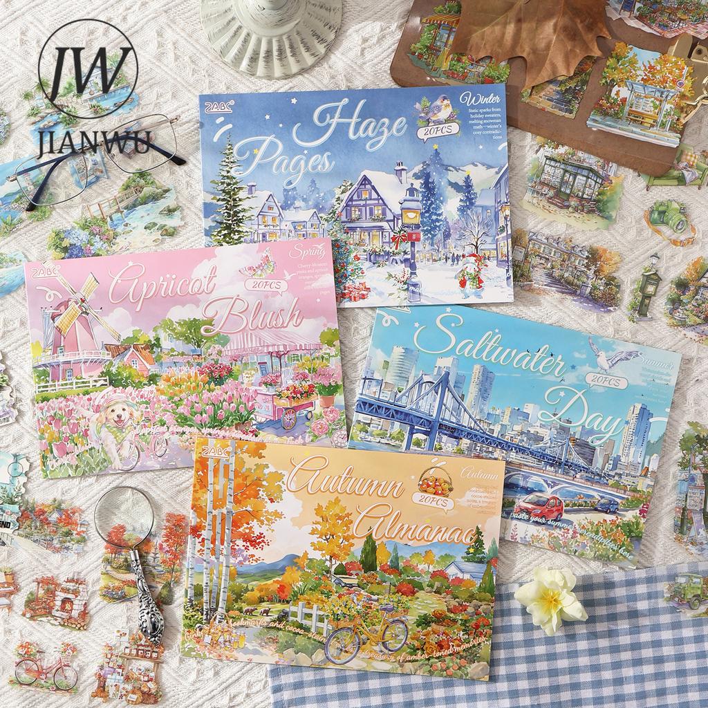 JIANWU Four Times Scenery Series Vintage Plant Tree Landscape Material Collage PET Sticker Creative DIY Journal Stationery