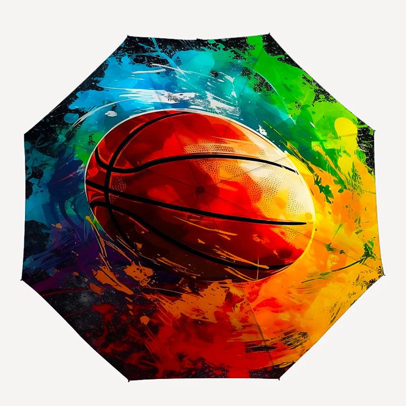 1pz Ombrello Colorato Basketball Splash Apertura/Chiusura Automatica, Design Pieghevole Portatile, Telaio in Ferro, Esterno, Regalo per Appassionati e Viaggiatori.X013
