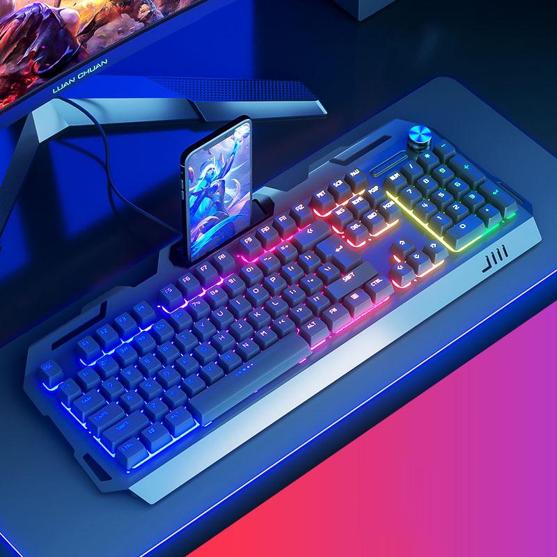 104-Key USB Wired Mechanical Keyboard 19 Keys Anti-Ghosting Gaming Keyboard with Backlit and Phone Holder