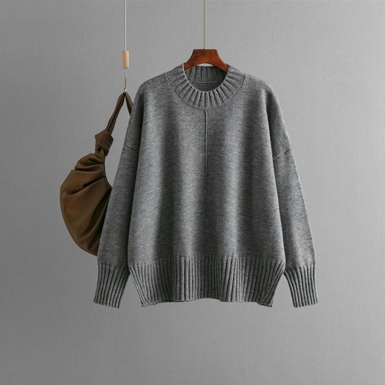 Women Casual Long Sleeve O Neck Diamond Knit Sweater Autumn Winter