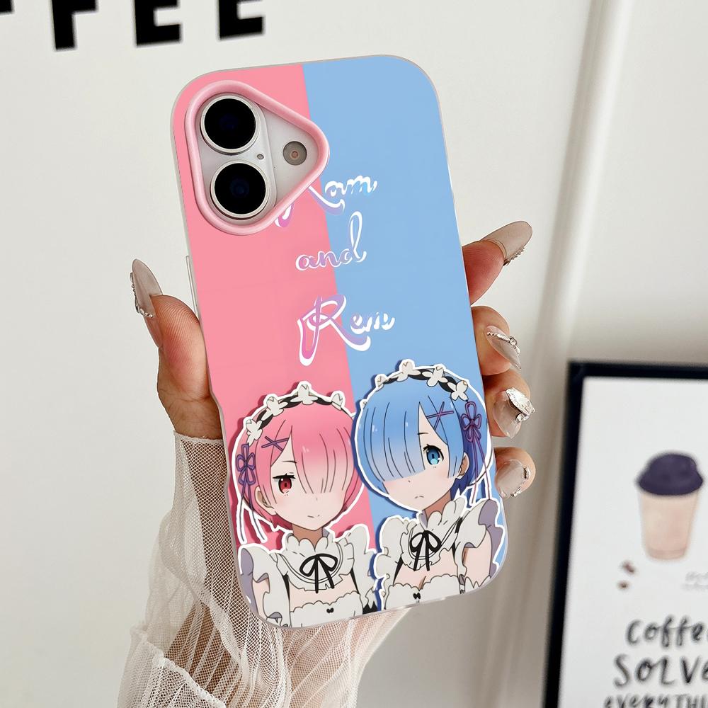 ReZero Rem Ram Jelly Double layer Pink Mobile Phone Case for iPhone 17 16 15 14 13 12 11 Air Pro Max Plus Protective