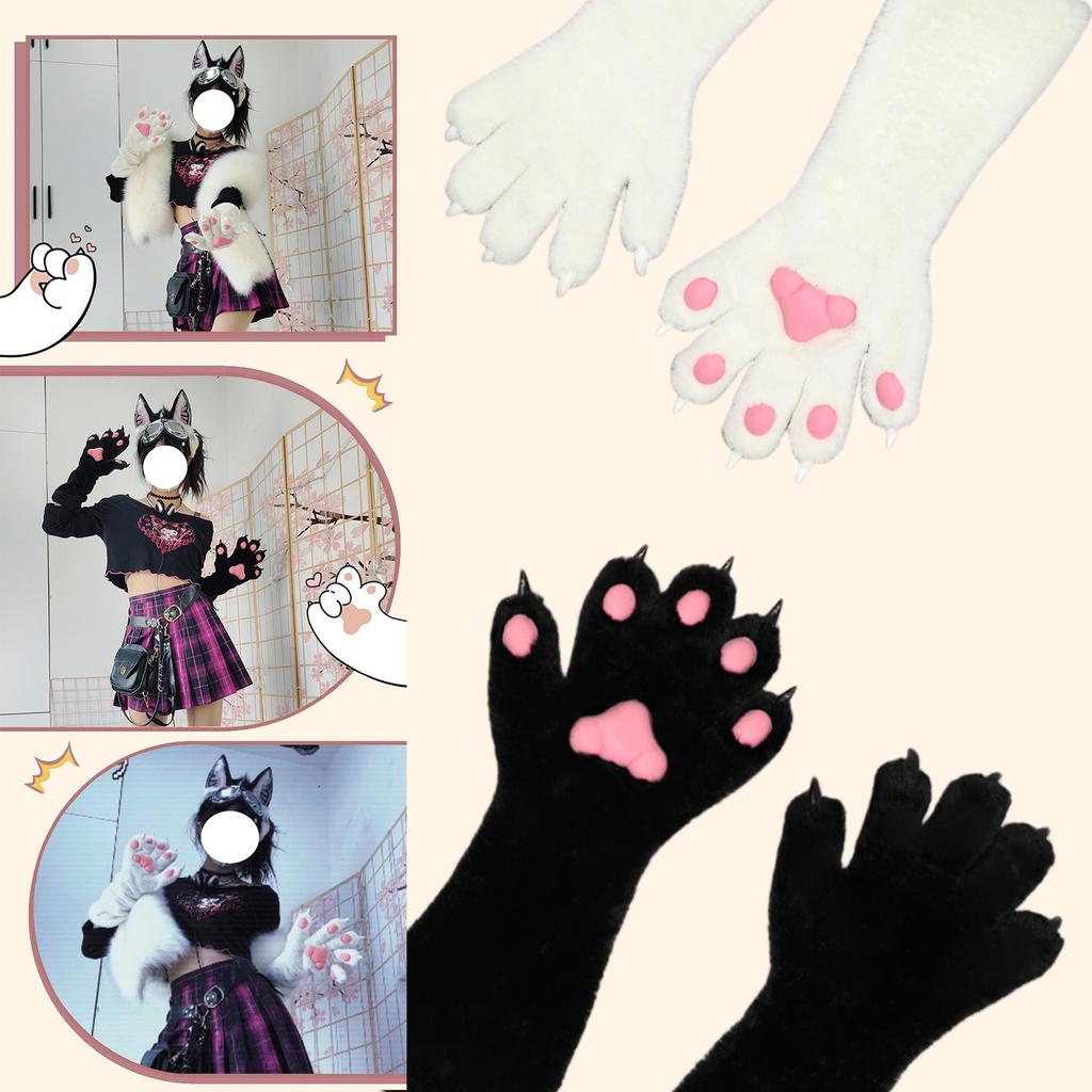 Cosplay Kostüm Pfotenhandschuhe für Damen Plüsch Tierpfoten Handschuhe Halloween Party Anime Requisiten Rollenspiel Handwärmer
