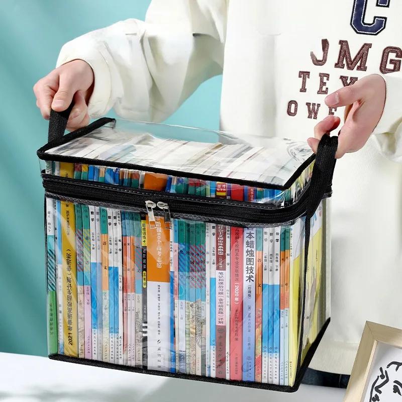 1pc Foldable Transparent Book Storage Box, Waterproof Book Organizer for Student Dormitory Classroom, Household Clear Bin