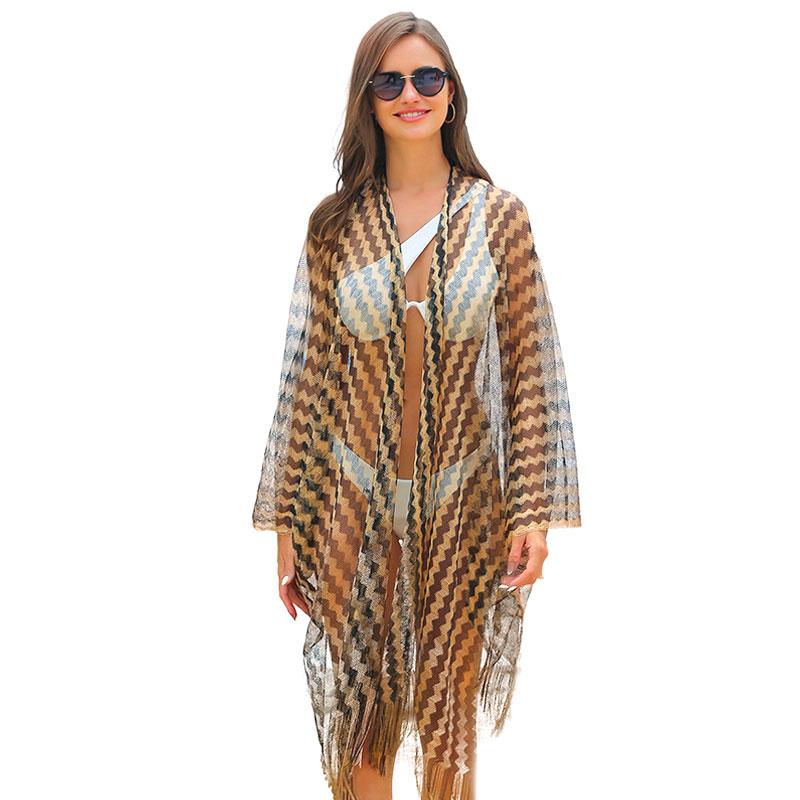 

Модна шаль Захист від сонця Шифоновий кардиган Блузка-бікіні в райдужну смужку з пензликом