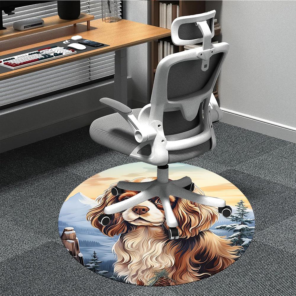 1 Stück Winterberge Hund Büro Runder Teppich, Matte Geeignet für Büro, Unter Bürostühlen Schlafzimmer Wohnzimmer Heimdekoration, Zimmer Deko