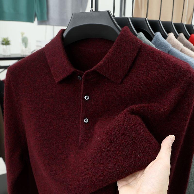 Smart Casual Autumn Winter Sweater Men Solid Lapel Button Simplicity Fashion Luxury Long Sleeve Pullovers Knitted Tops